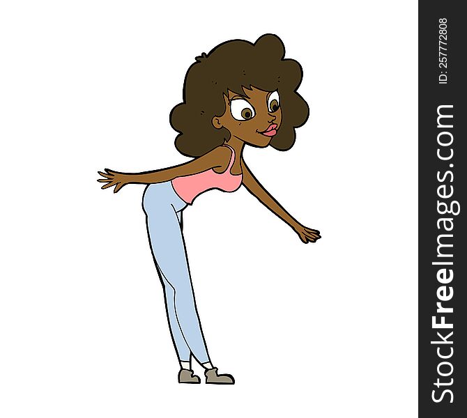 Cartoon Woman Reaching To Pick Something Up