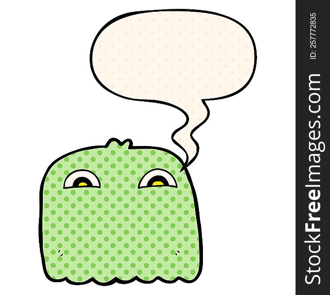 Cartoon Ghost And Speech Bubble In Comic Book Style
