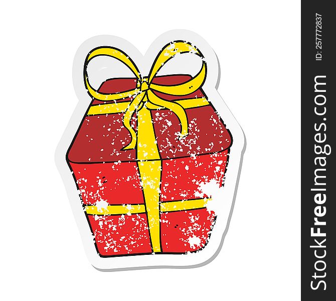 retro distressed sticker of a cartoon wrapped present