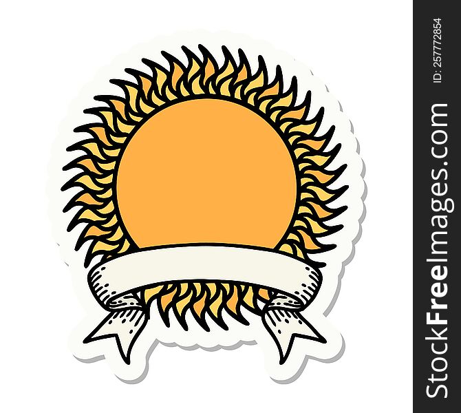 tattoo style sticker with banner of a sun