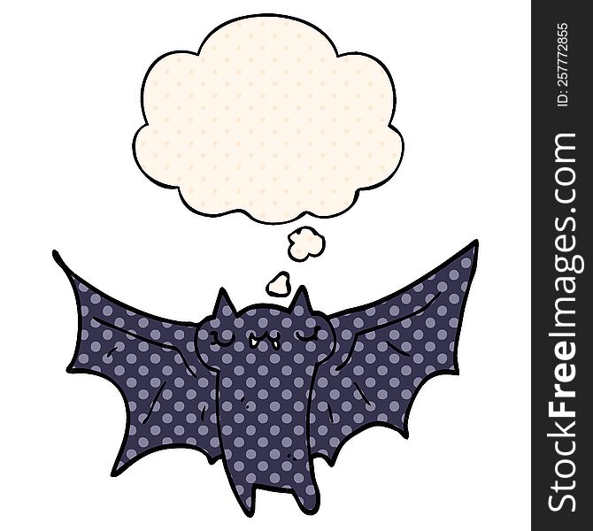 Cute Cartoon Halloween Bat And Thought Bubble In Comic Book Style