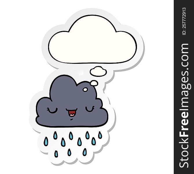 cartoon storm cloud with thought bubble as a printed sticker