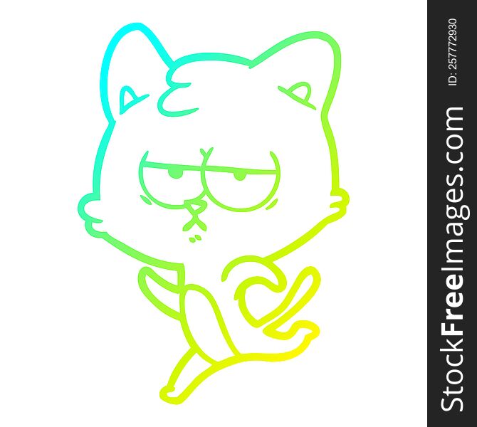 Cold Gradient Line Drawing Bored Cartoon Cat