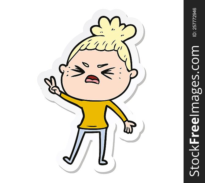 sticker of a cartoon angry woman