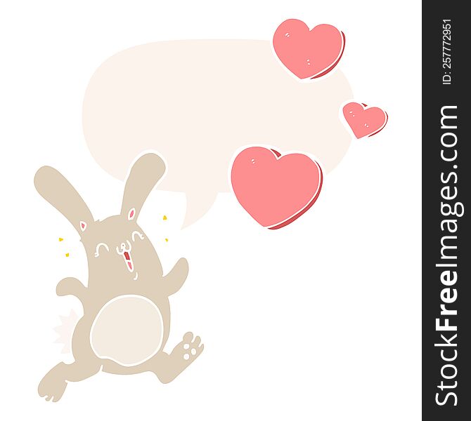cartoon rabbit in love with speech bubble in retro style