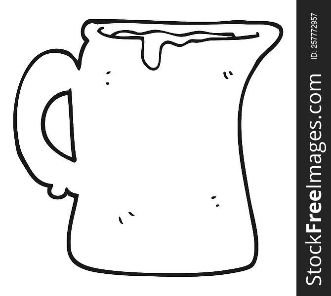 freehand drawn black and white cartoon milk jug