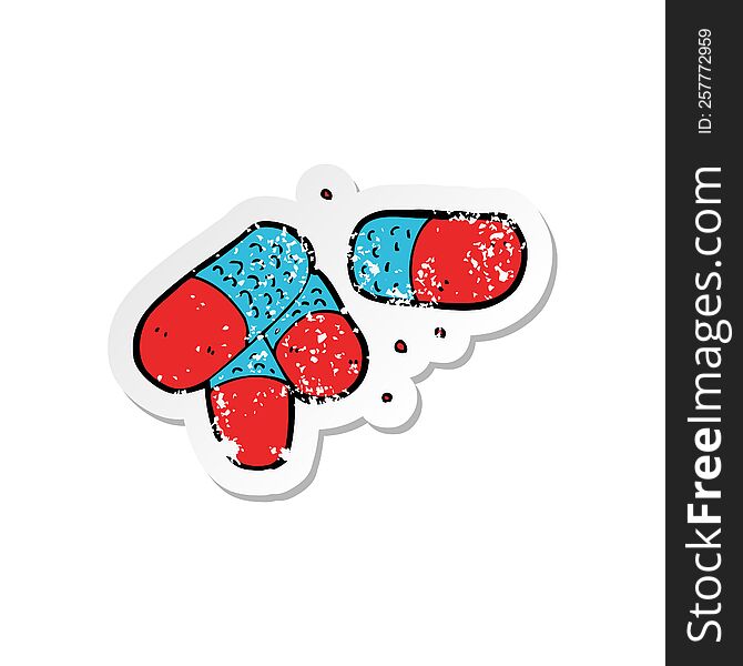 retro distressed sticker of a cartoon painkillers