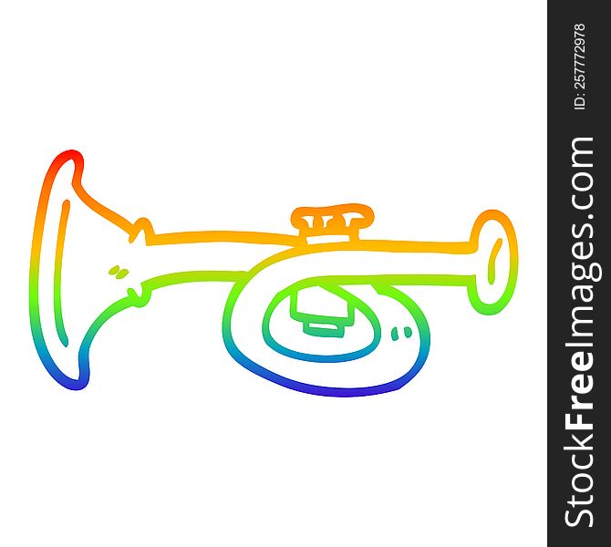 rainbow gradient line drawing of a cartoon metal trumpet
