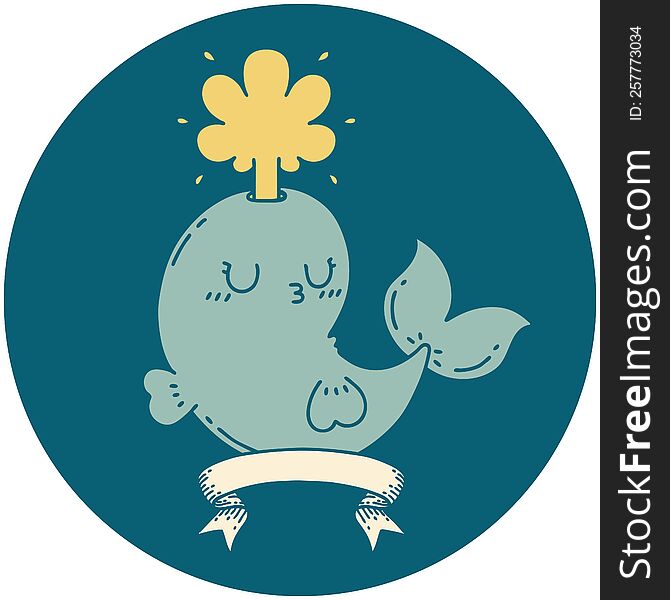 Icon Of Tattoo Style Happy Squirting Whale Character