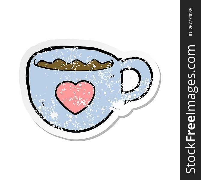 distressed sticker of a I love coffee cartoon cup