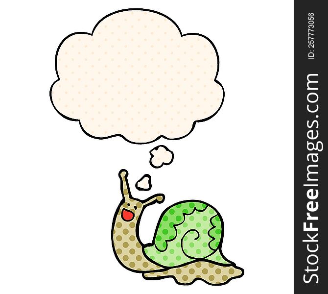 Cute Cartoon Snail And Thought Bubble In Comic Book Style
