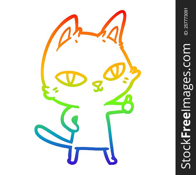 Rainbow Gradient Line Drawing Cartoon Cat Staring