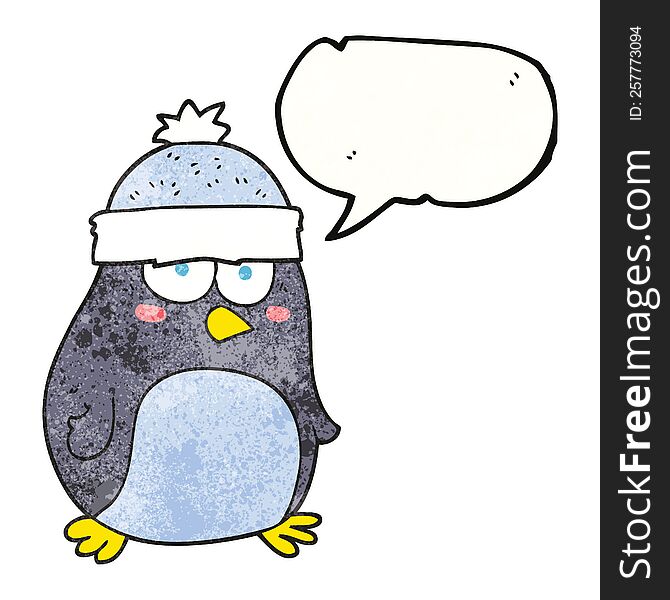 Speech Bubble Textured Cartoon Penguin