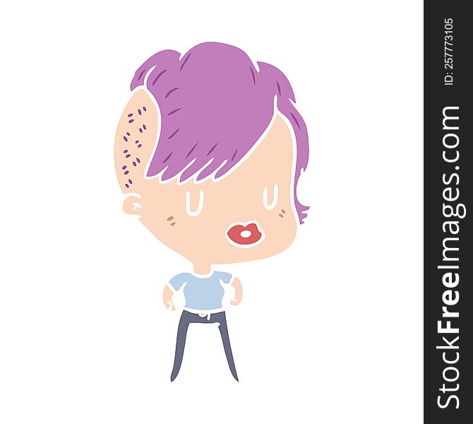 flat color style cartoon girl with punk hipster haircut