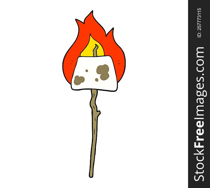 Flat Color Illustration Of A Cartoon Marshmallow On Stick