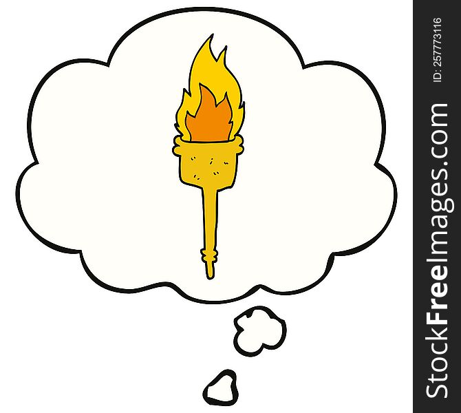 Cartoon Flaming Torch And Thought Bubble