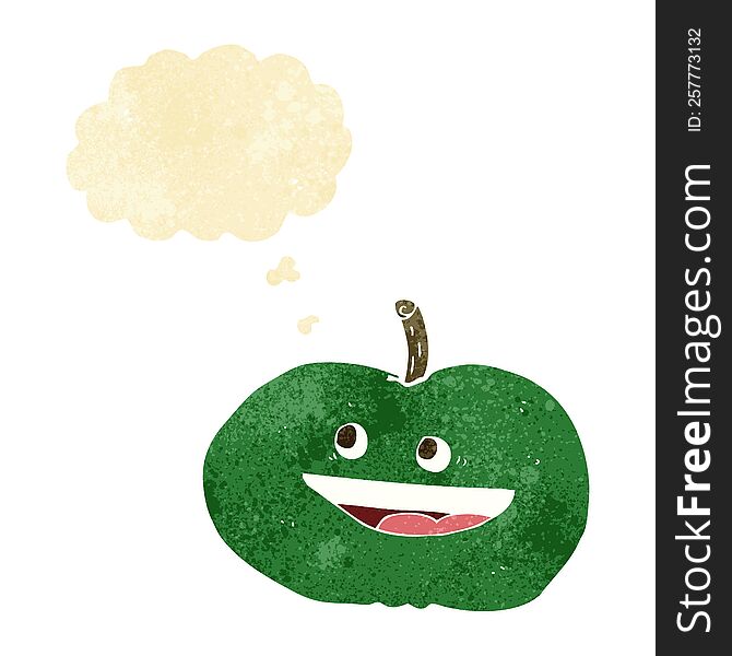 Cartoon Happy Apple With Thought Bubble