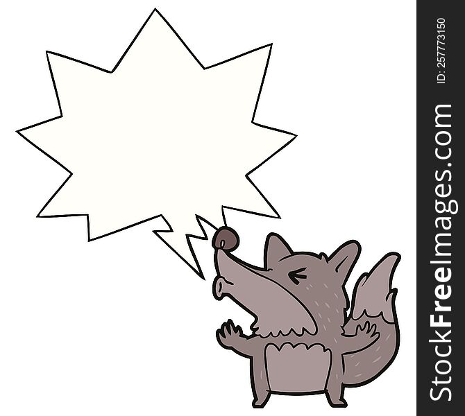 Cartoon Halloween Werewolf Howling And Speech Bubble