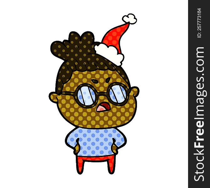 Comic Book Style Illustration Of A Annoyed Woman Wearing Santa Hat