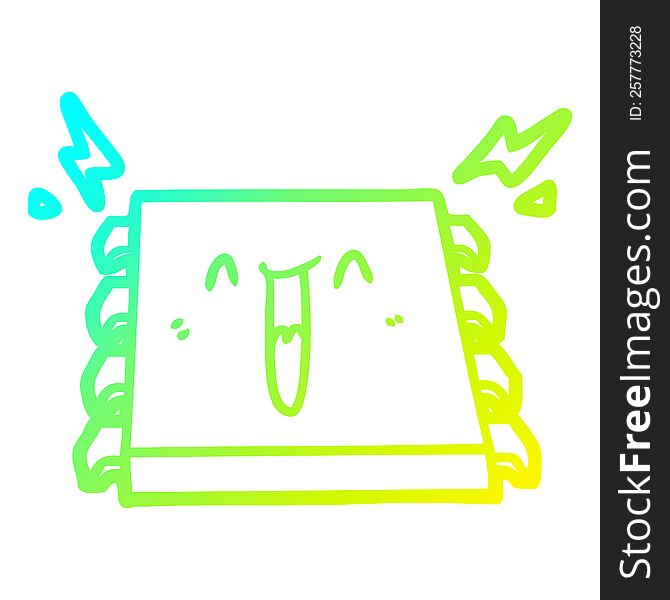 Cold Gradient Line Drawing Happy Computer Chip Cartoon