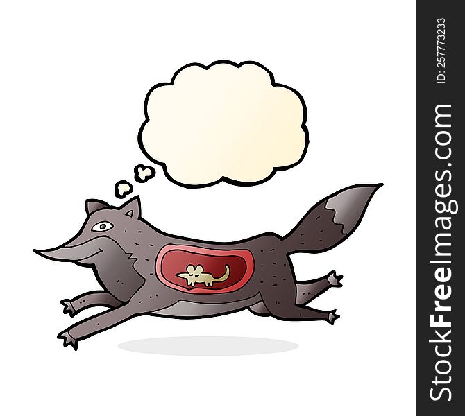Cartoon Wolf With Mouse In Belly With Thought Bubble