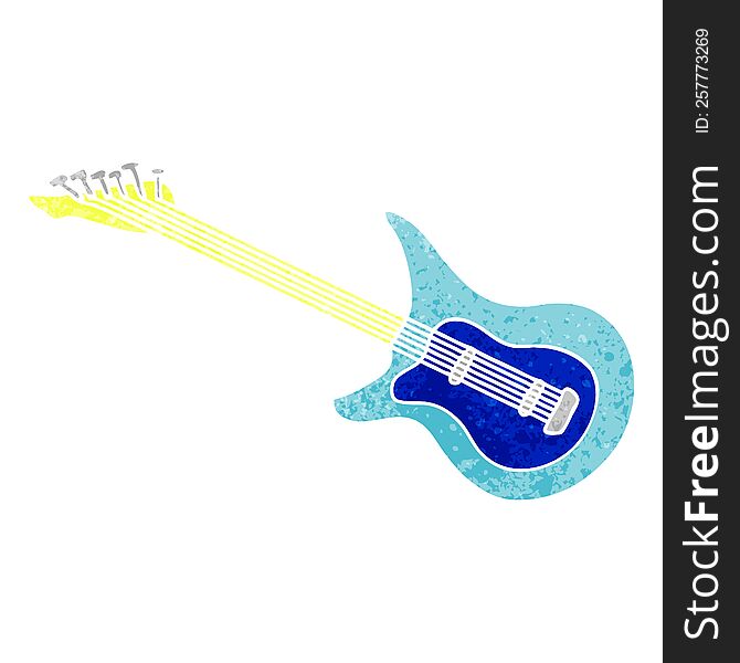 hand drawn retro cartoon doodle of a guitar