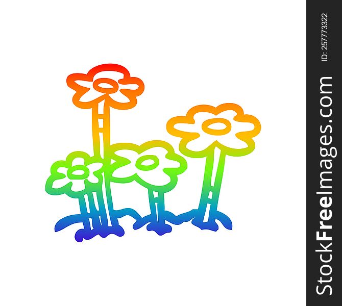 Rainbow Gradient Line Drawing Cartoon Flowers