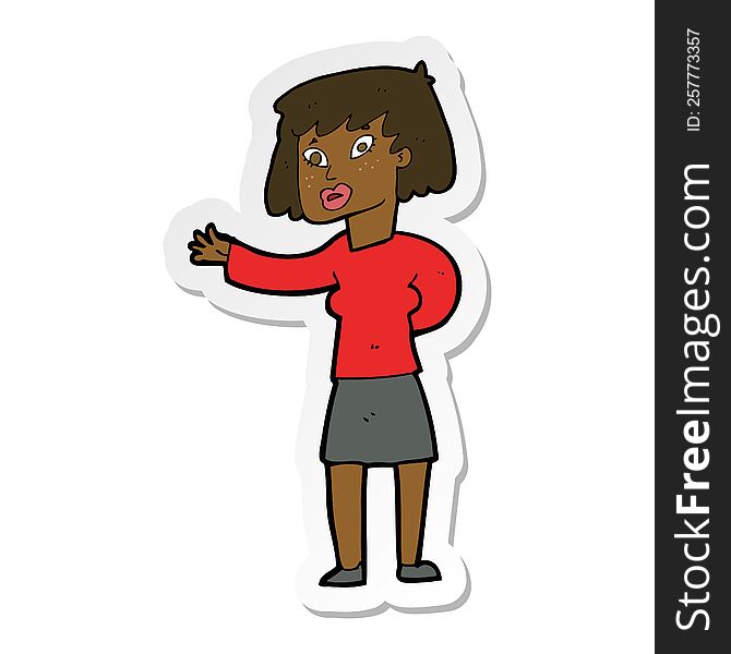 sticker of a cartoon woman explaining