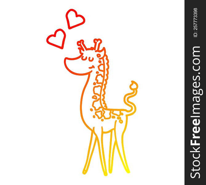 warm gradient line drawing of a cartoon giraffe with love heart