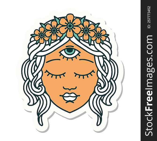 Tattoo Style Sticker Of Female Face