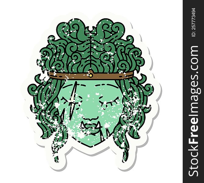 grunge sticker of a orc barbarian character face. grunge sticker of a orc barbarian character face