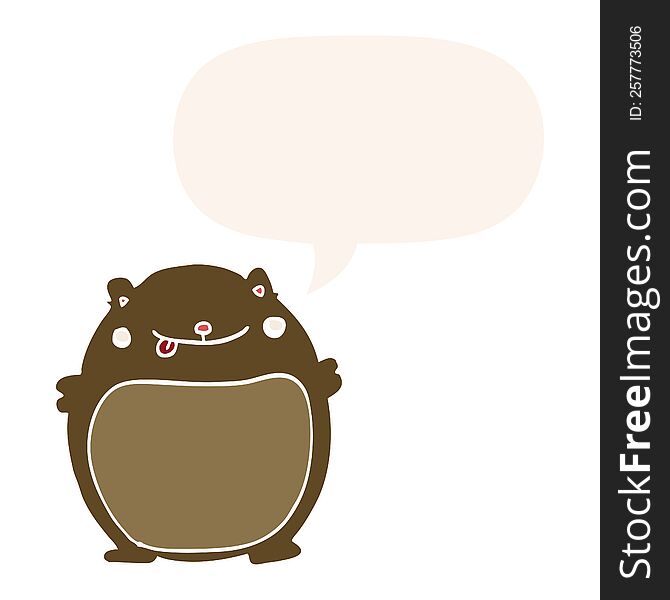 Cartoon Fat Bear And Speech Bubble In Retro Style