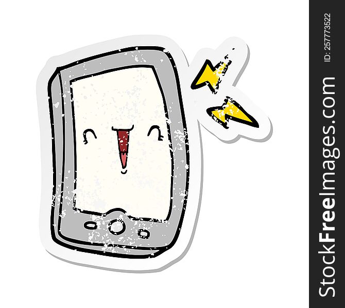 distressed sticker of a cute cartoon mobile phone