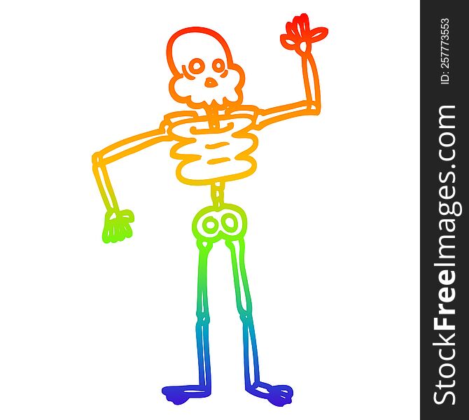 Rainbow Gradient Line Drawing Cartoon Skeleton