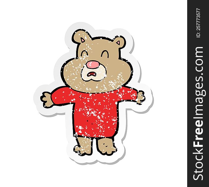retro distressed sticker of a cartoon unhappy bear