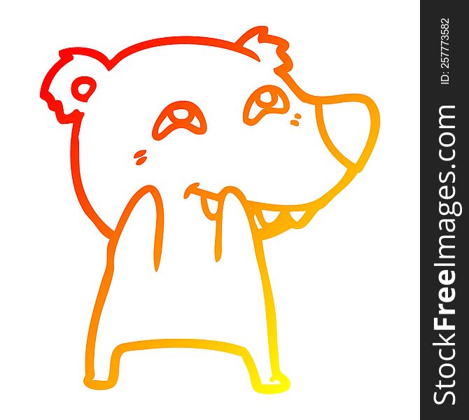 Warm Gradient Line Drawing Cartoon Polar Bear Showing Teeth