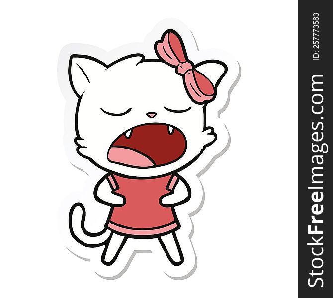 Sticker Of A Cartoon Yawning Cat