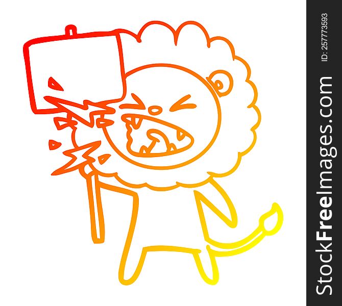 Warm Gradient Line Drawing Cartoon Roaring Lion Protester