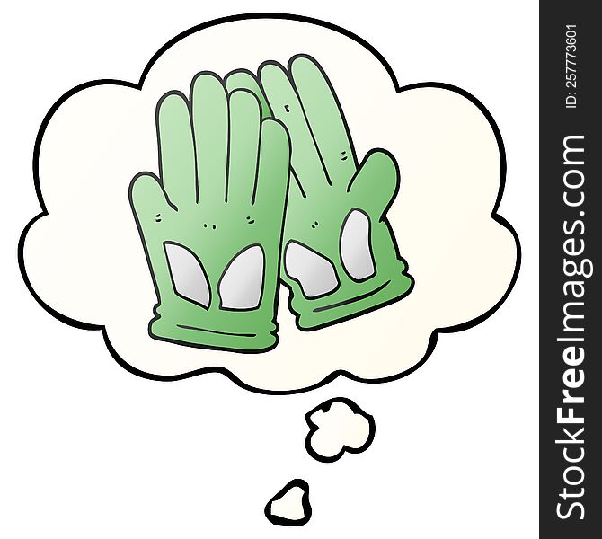 cartoon garden work gloves with thought bubble in smooth gradient style