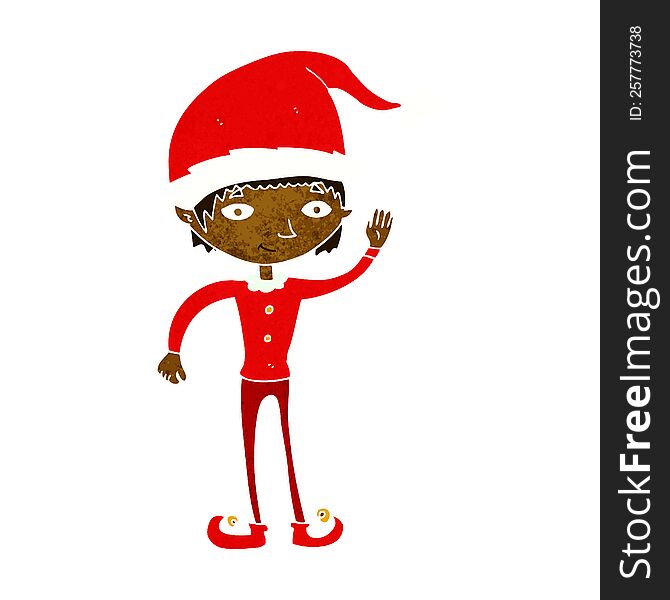 cartoon waving christmas elf