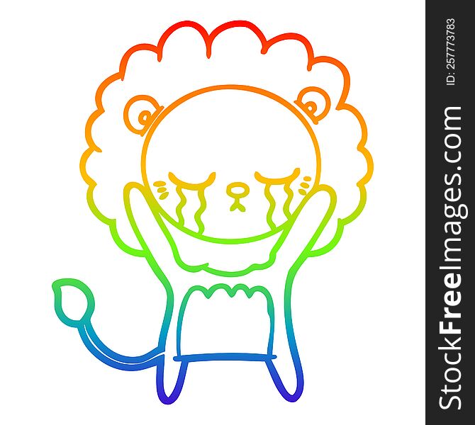 Rainbow Gradient Line Drawing Crying Cartoon Lion