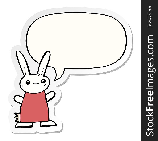 Cute Cartoon Rabbit And Speech Bubble Sticker