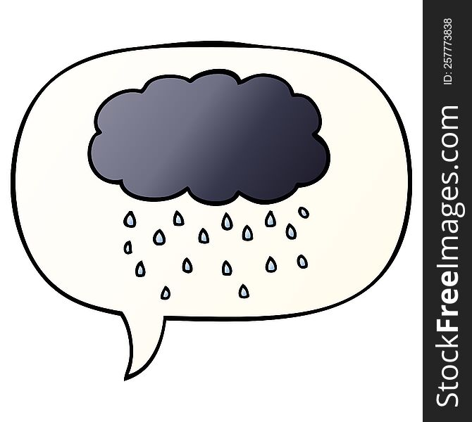 cartoon cloud raining with speech bubble in smooth gradient style