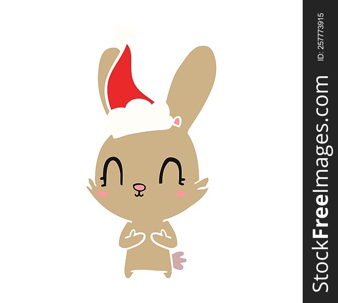 cute hand drawn flat color illustration of a rabbit wearing santa hat. cute hand drawn flat color illustration of a rabbit wearing santa hat