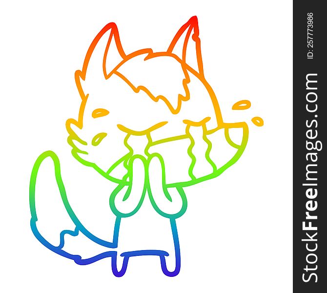 rainbow gradient line drawing of a cartoon crying wolf
