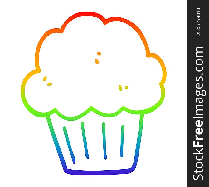rainbow gradient line drawing of a cartoon  muffin