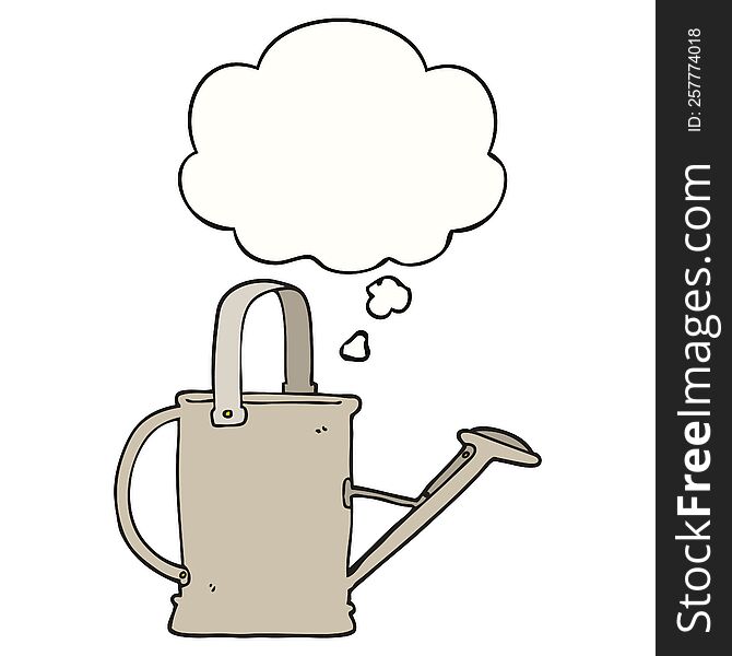 cartoon watering can with thought bubble. cartoon watering can with thought bubble