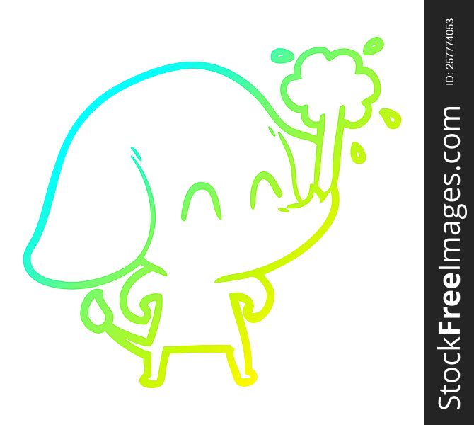 Cold Gradient Line Drawing Cute Cartoon Elephant Spouting Water