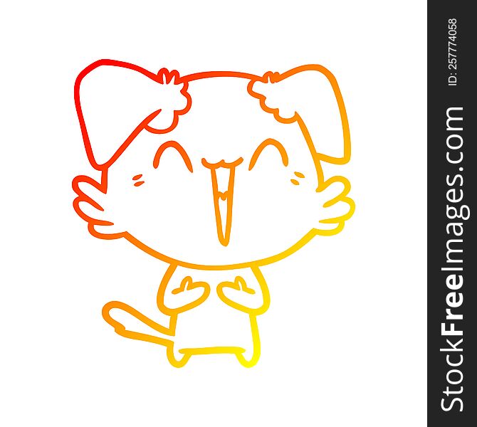 warm gradient line drawing of a happy little cartoon dog laughing