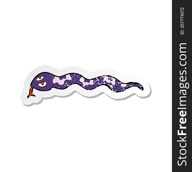 Retro Distressed Sticker Of A Cartoon Hissing Snake